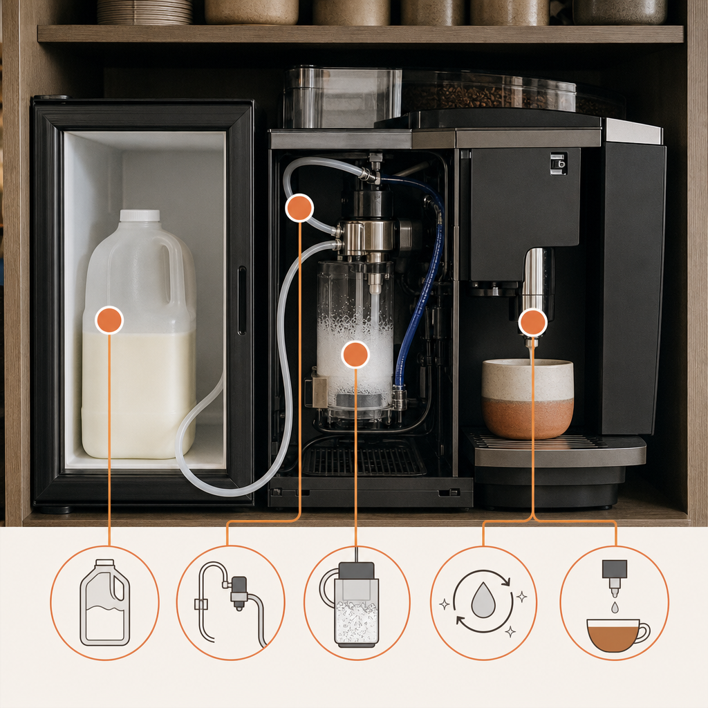 Fresh milk machine refrigeration and cleaning points
