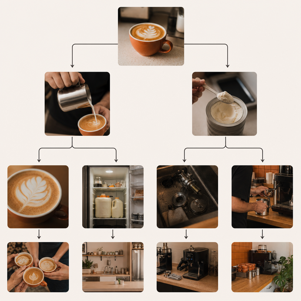Decision flowchart for choosing office coffee milk