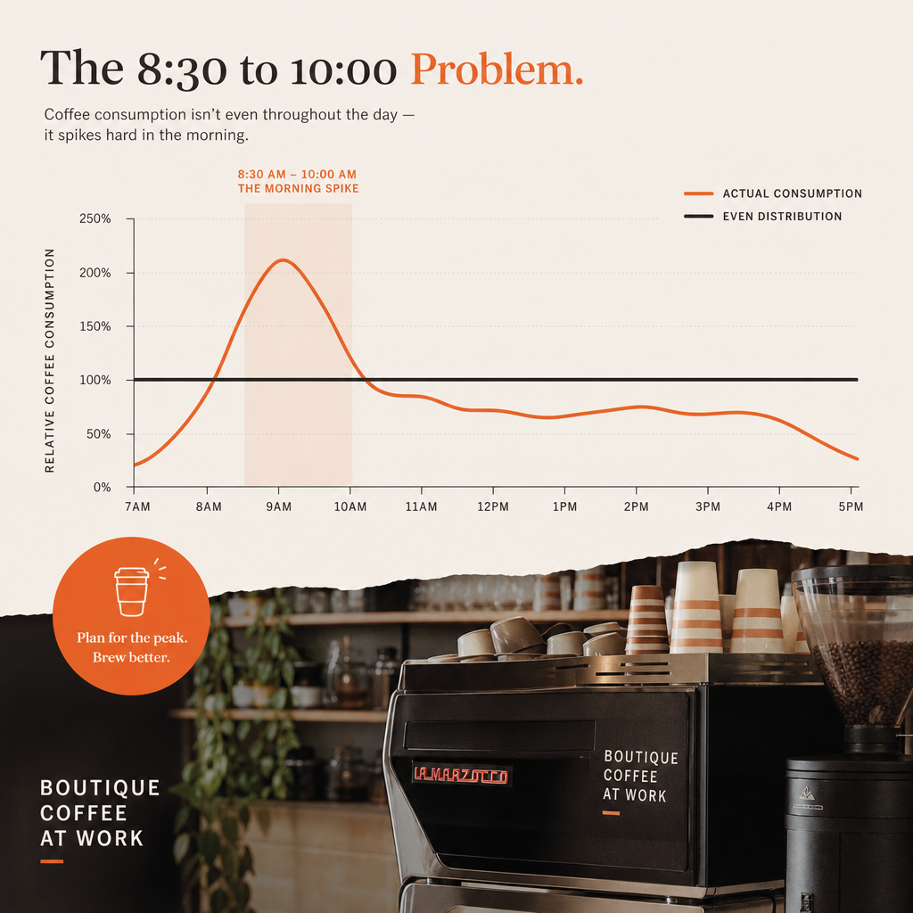Line graph illustrating a sharp spike in office coffee demand during the early morning peak hours.