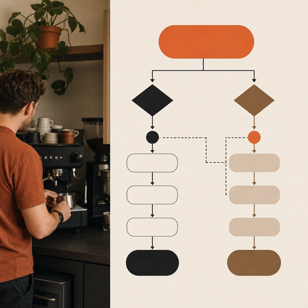 Flowchart showing when to call a coffee machine technician