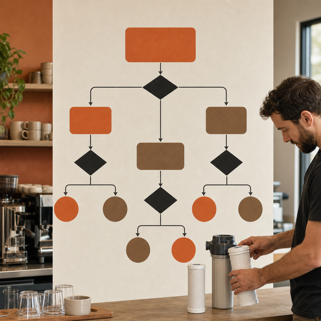 Flowchart showing when a commercial coffee machine filter needs replacement