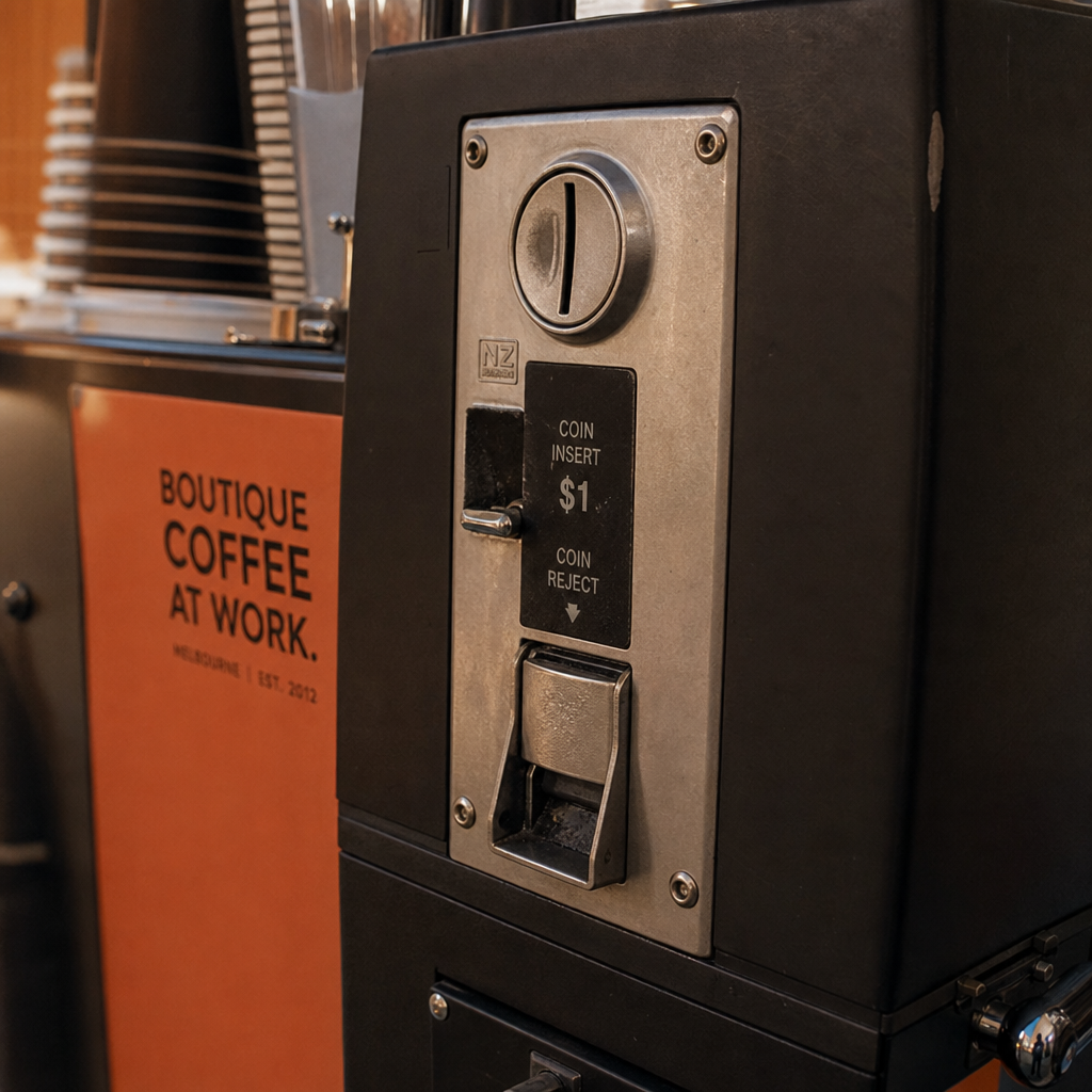 Coin operated payment mechanism on a commercial coffee machine