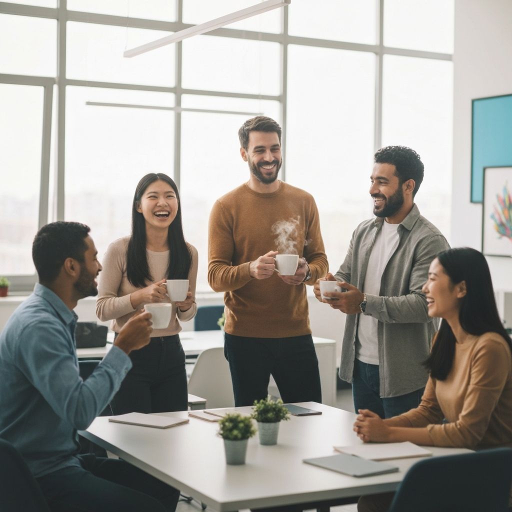 Team celebrating together with coffee