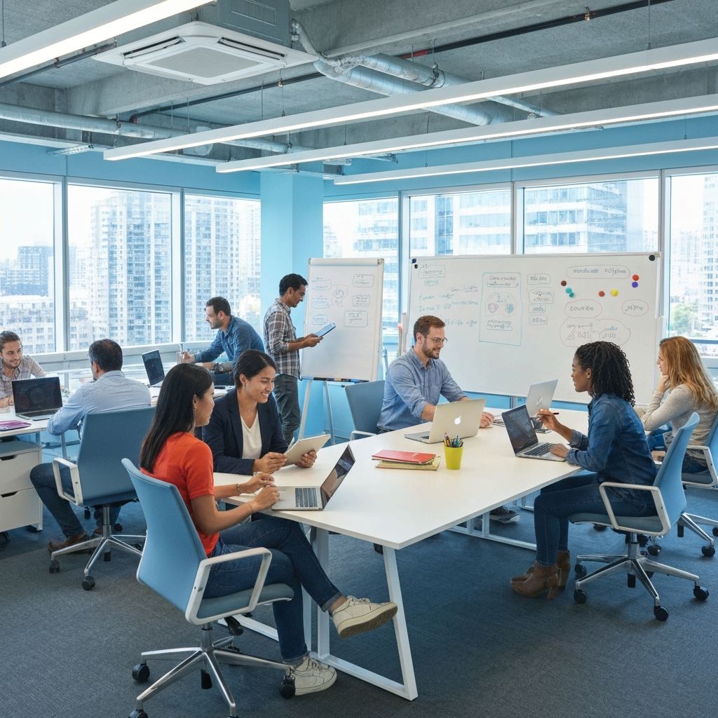 Bright modern tech studio workspace